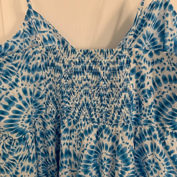Women's Zara Blue Strappy V-Neck Knot Tie Cotton Maxi Printed Sip Dress Size XL - Picture 8 of 10